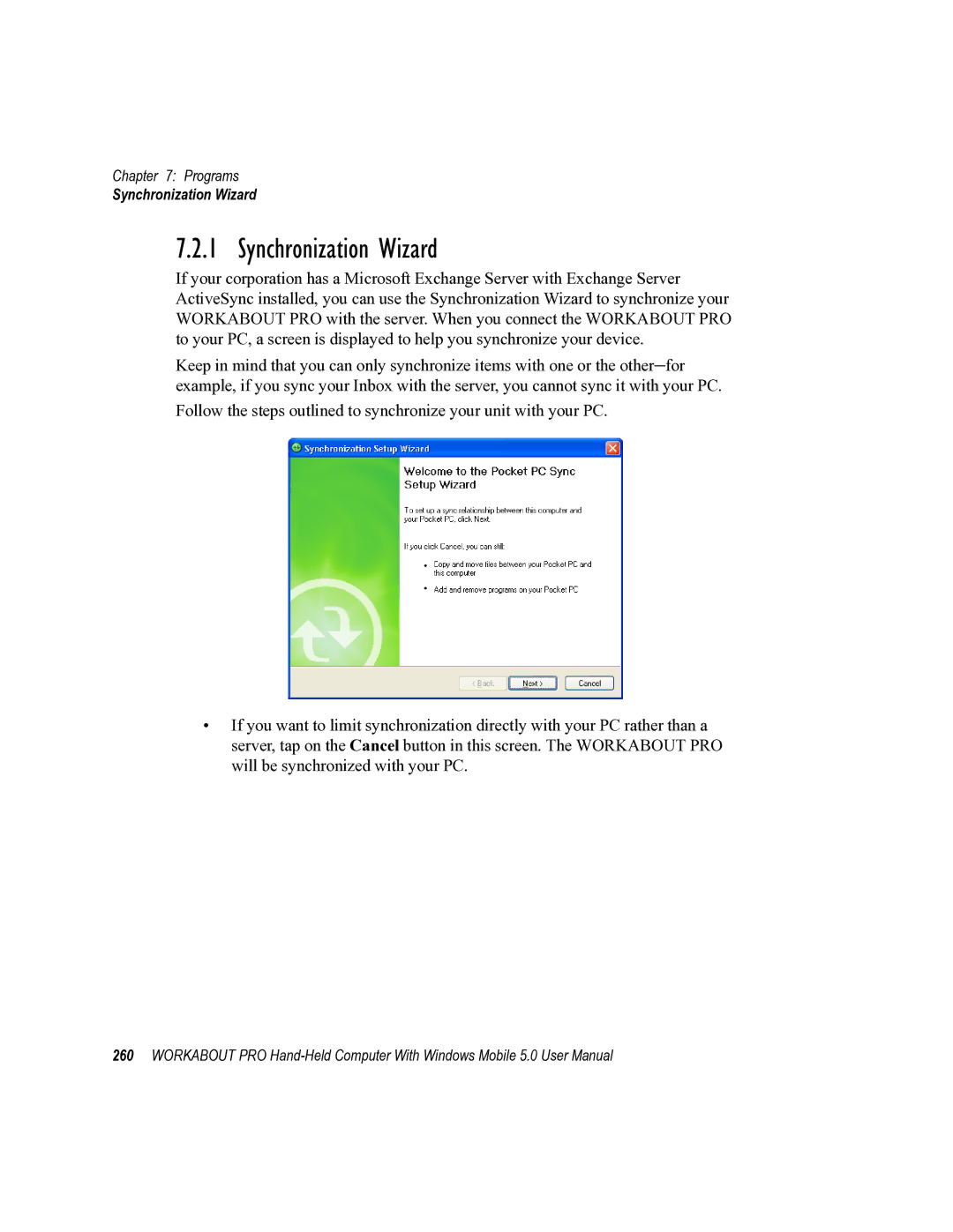 Psion Teklogix 8100107B user manual Synchronization Wizard 