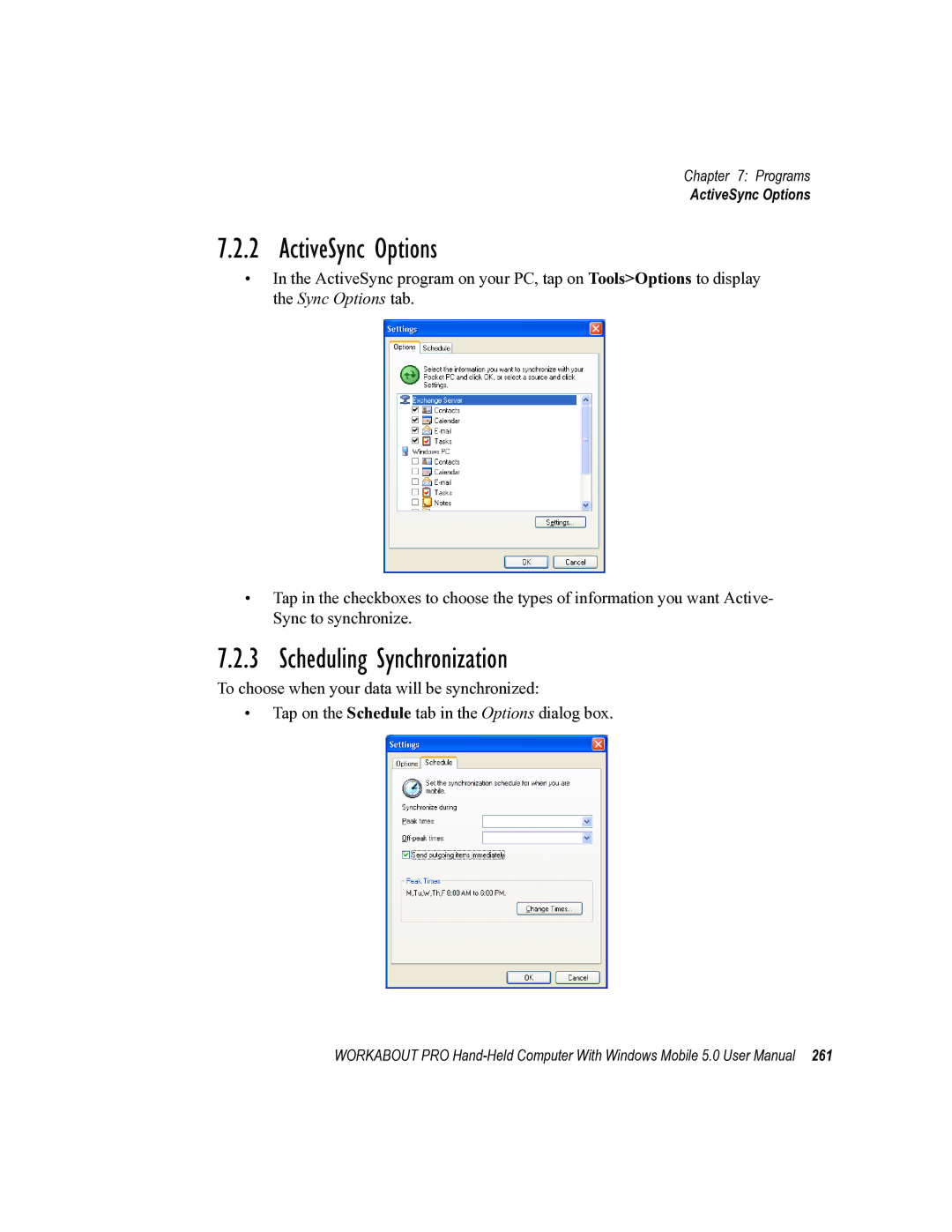 Psion Teklogix 8100107B user manual ActiveSync Options, Scheduling Synchronization 