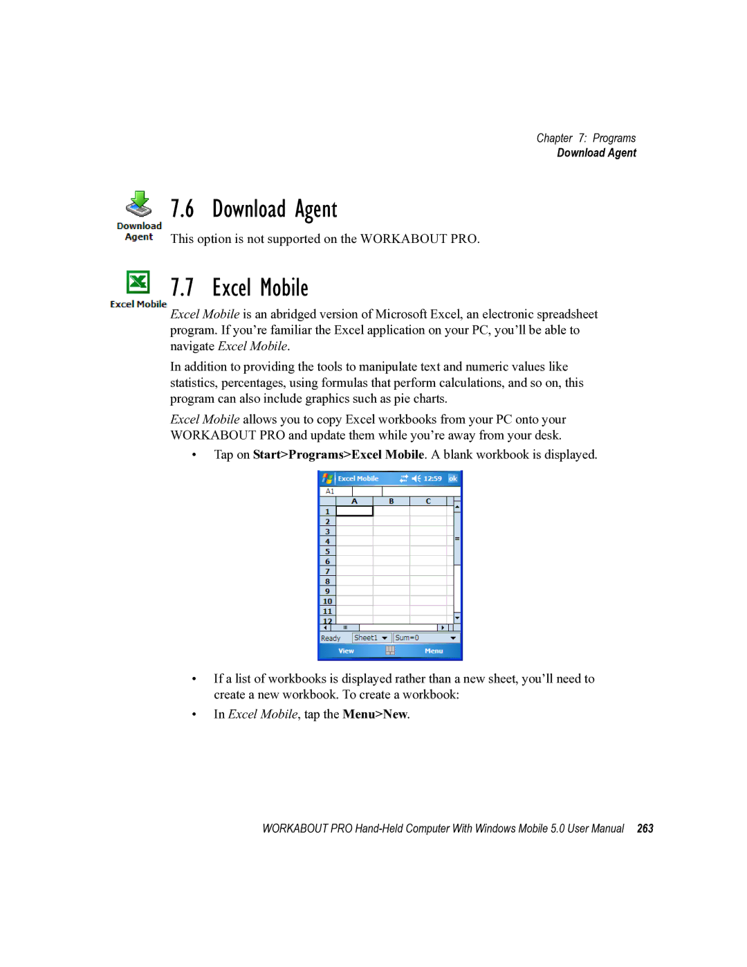 Psion Teklogix 8100107B user manual Download Agent, Excel Mobile 