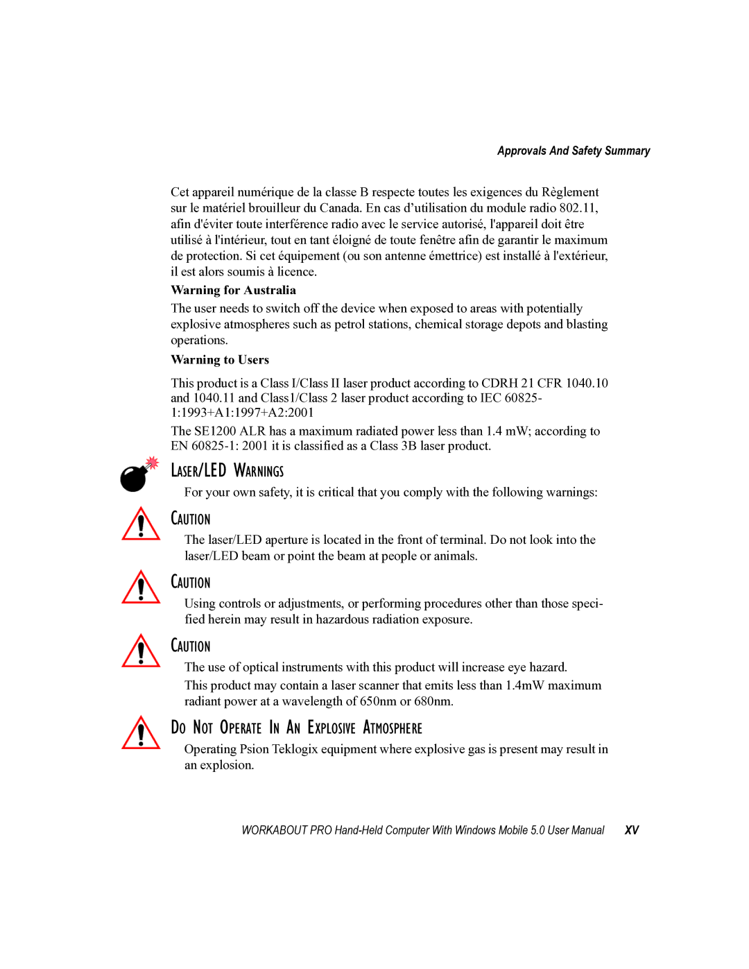 Psion Teklogix 8100107B user manual LASER/LED Warnings 