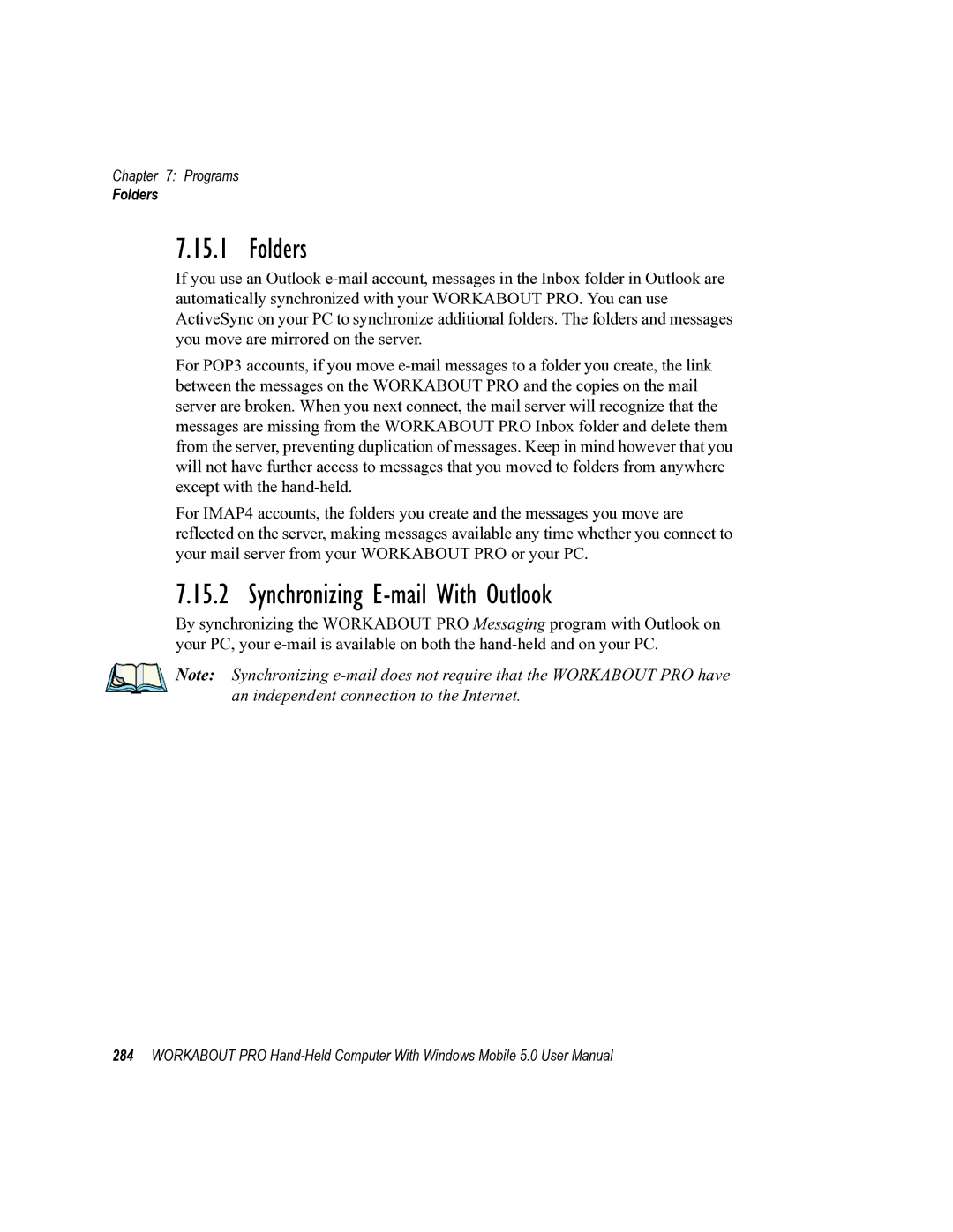 Psion Teklogix 8100107B user manual Folders, Synchronizing E-mail With Outlook 