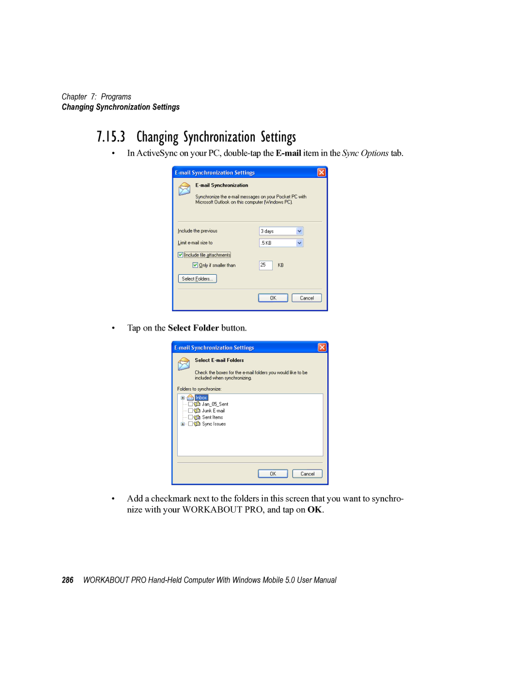 Psion Teklogix 8100107B user manual Changing Synchronization Settings 