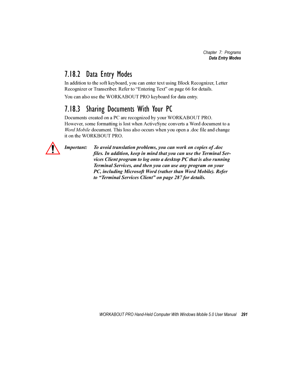 Psion Teklogix 8100107B user manual Data Entry Modes, Sharing Documents With Your PC 