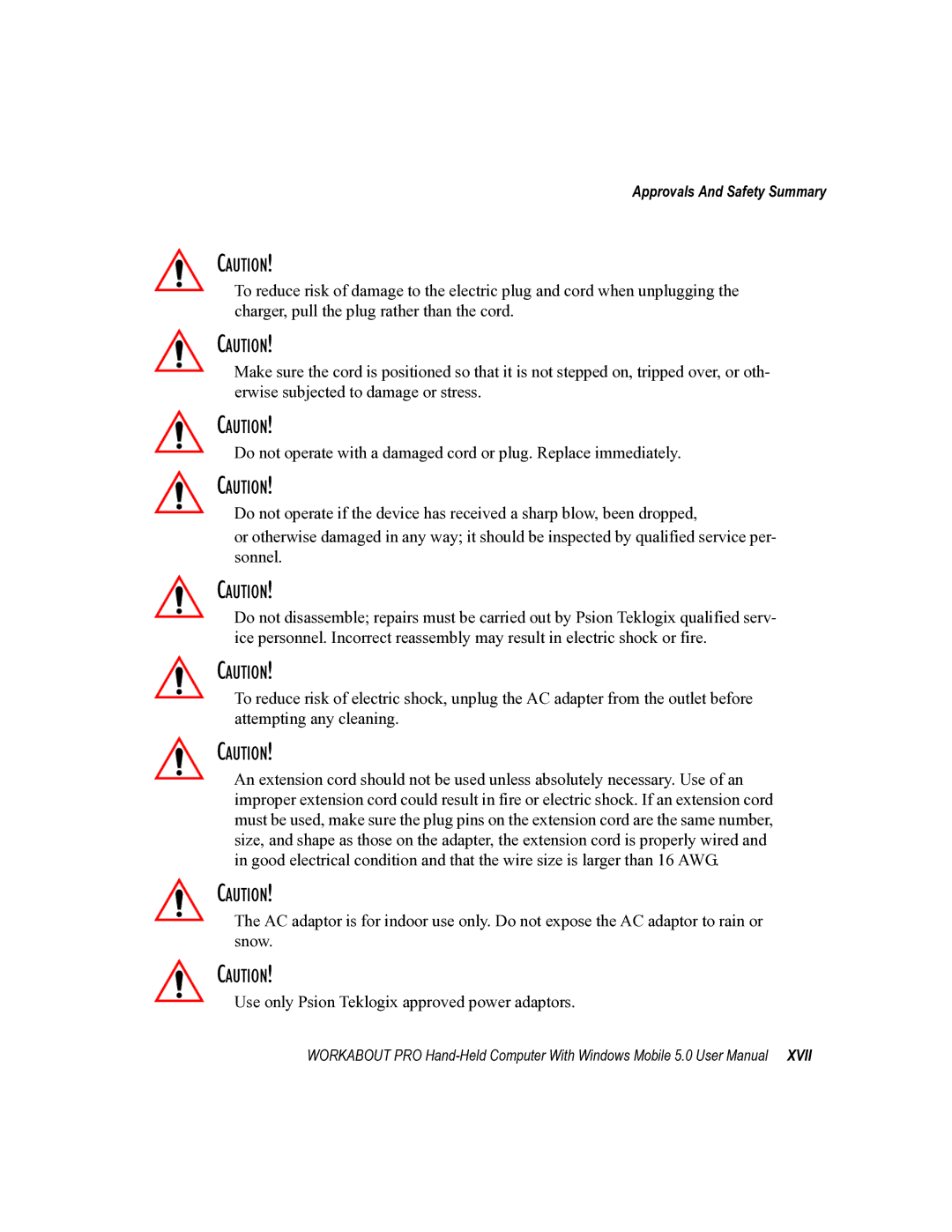 Psion Teklogix 8100107B user manual Approvals And Safety Summary 