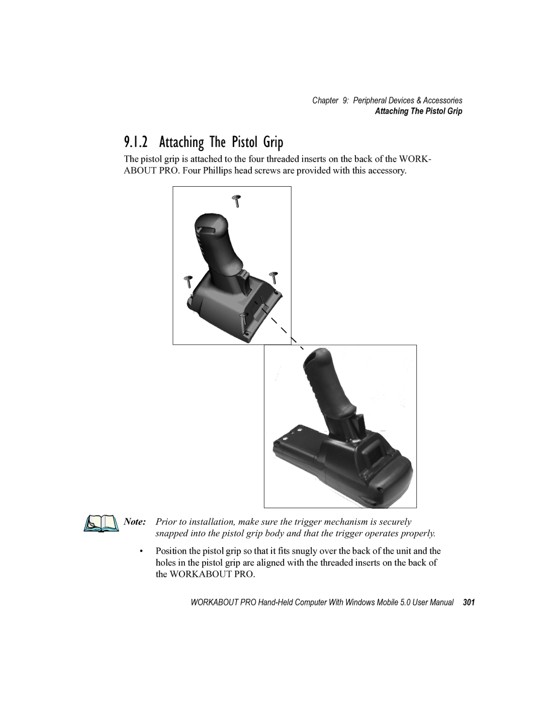 Psion Teklogix 8100107B user manual Attaching The Pistol Grip 