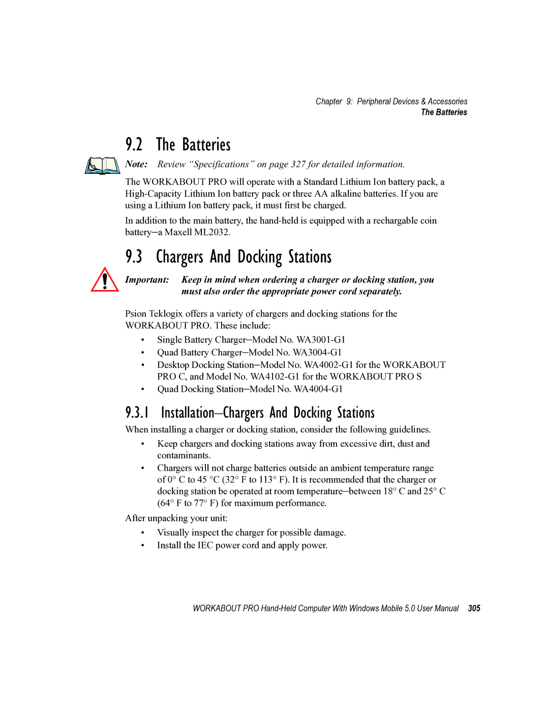 Psion Teklogix 8100107B user manual Installation-Chargers And Docking Stations 