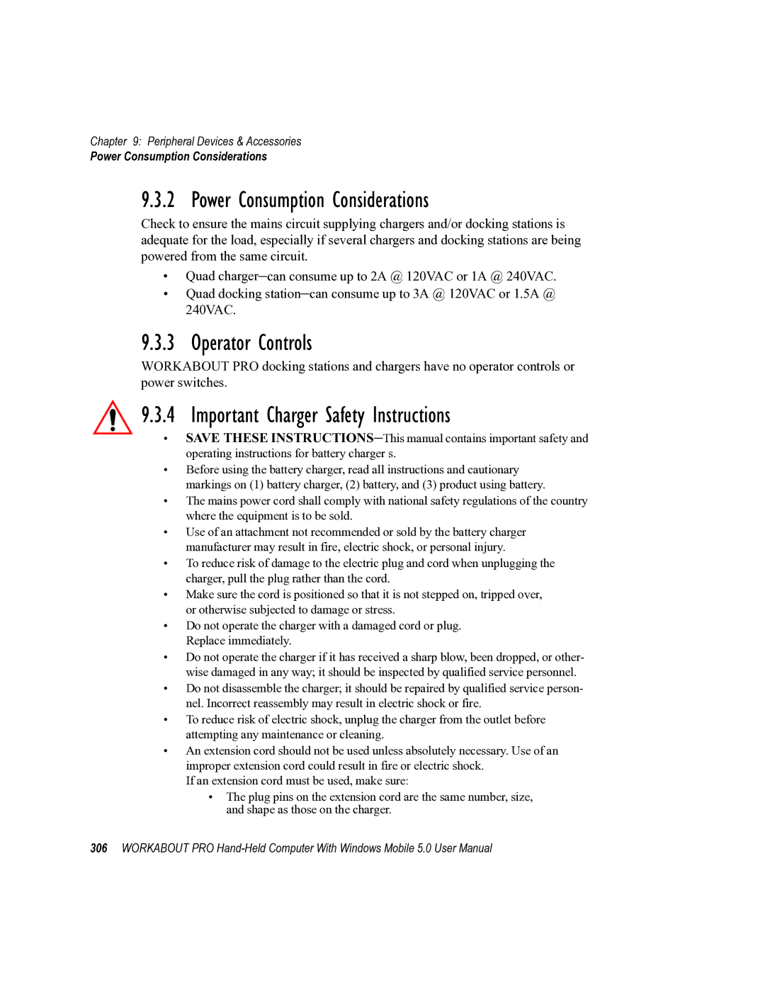 Psion Teklogix 8100107B Power Consumption Considerations, Operator Controls, Important Charger Safety Instructions 