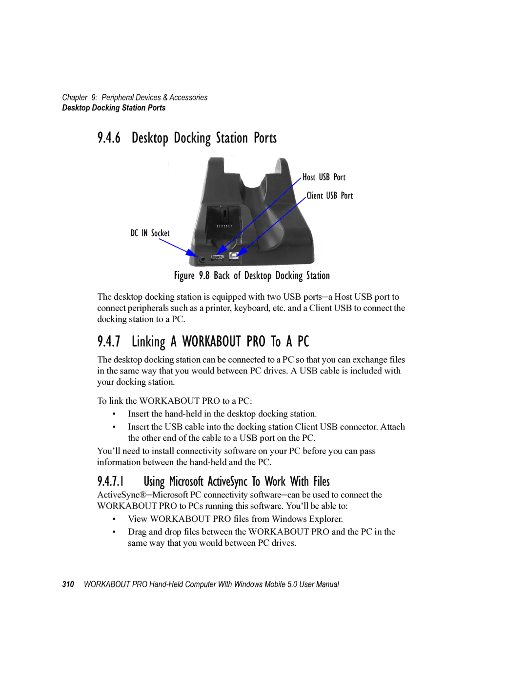 Psion Teklogix 8100107B user manual Desktop Docking Station Ports, Linking a Workabout PRO To a PC 