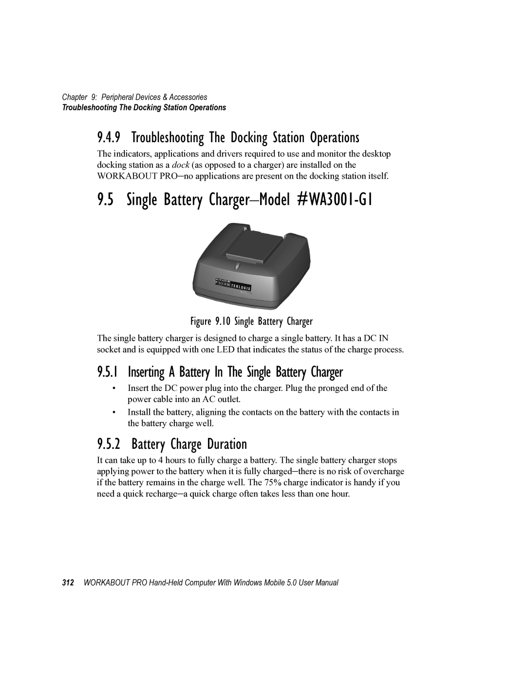 Psion Teklogix 8100107B Troubleshooting The Docking Station Operations, Inserting a Battery In The Single Battery Charger 