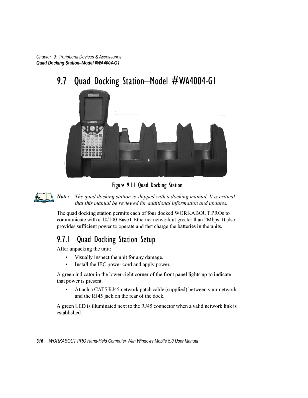 Psion Teklogix 8100107B user manual Quad Docking Station-Model #WA4004-G1, Quad Docking Station Setup 