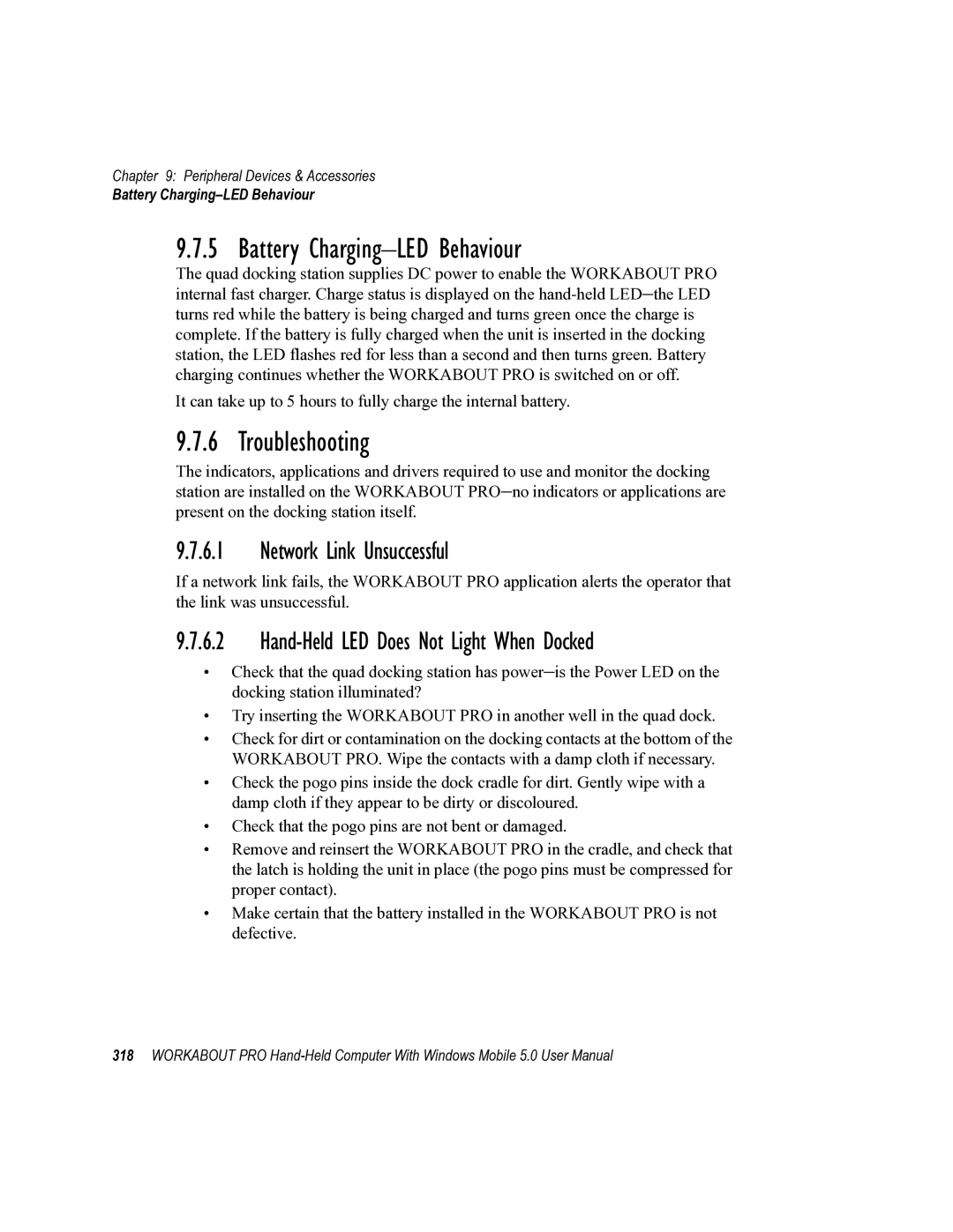 Psion Teklogix 8100107B user manual Battery Charging-LED Behaviour, Network Link Unsuccessful 