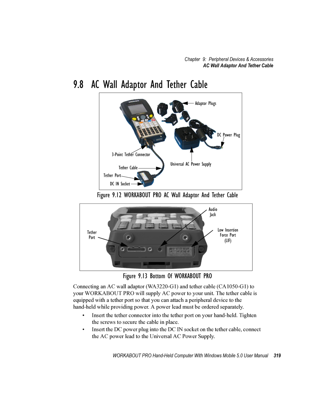 Psion Teklogix 8100107B user manual Workabout PRO AC Wall Adaptor And Tether Cable 