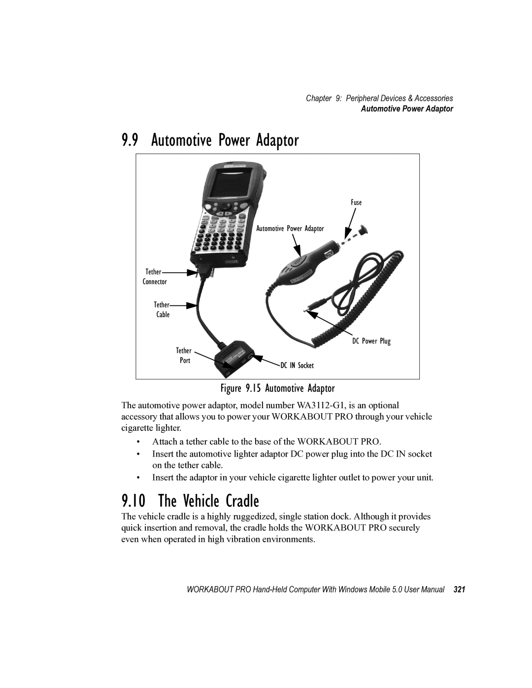 Psion Teklogix 8100107B user manual Automotive Power Adaptor, Vehicle Cradle 