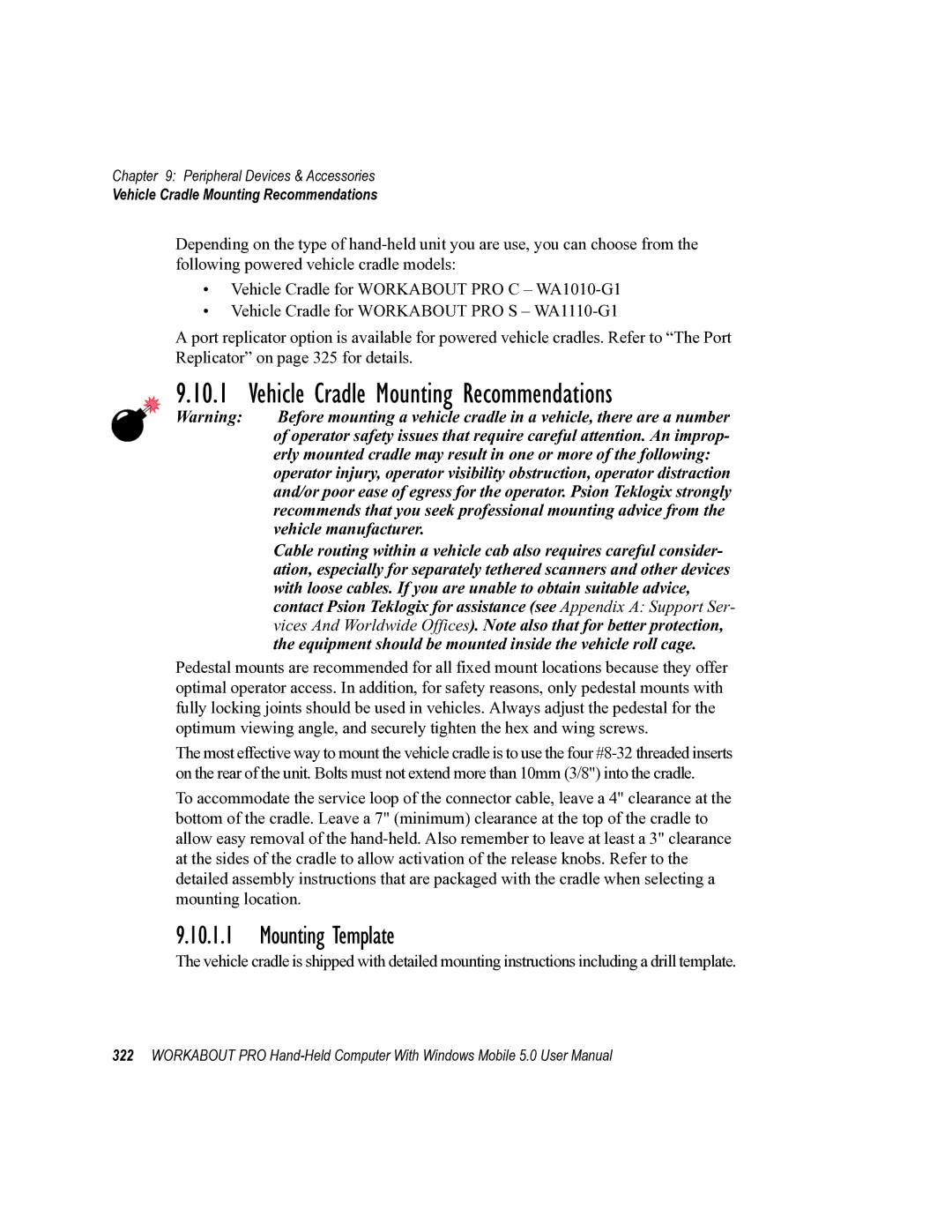 Psion Teklogix 8100107B user manual Vehicle Cradle Mounting Recommendations, Mounting Template 