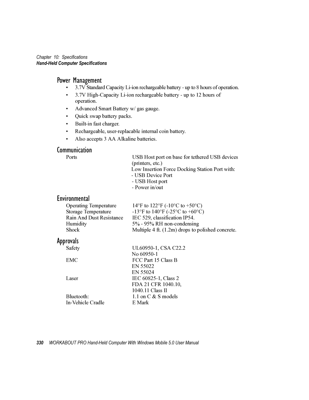 Psion Teklogix 8100107B user manual Communication, Environmental, Approvals 