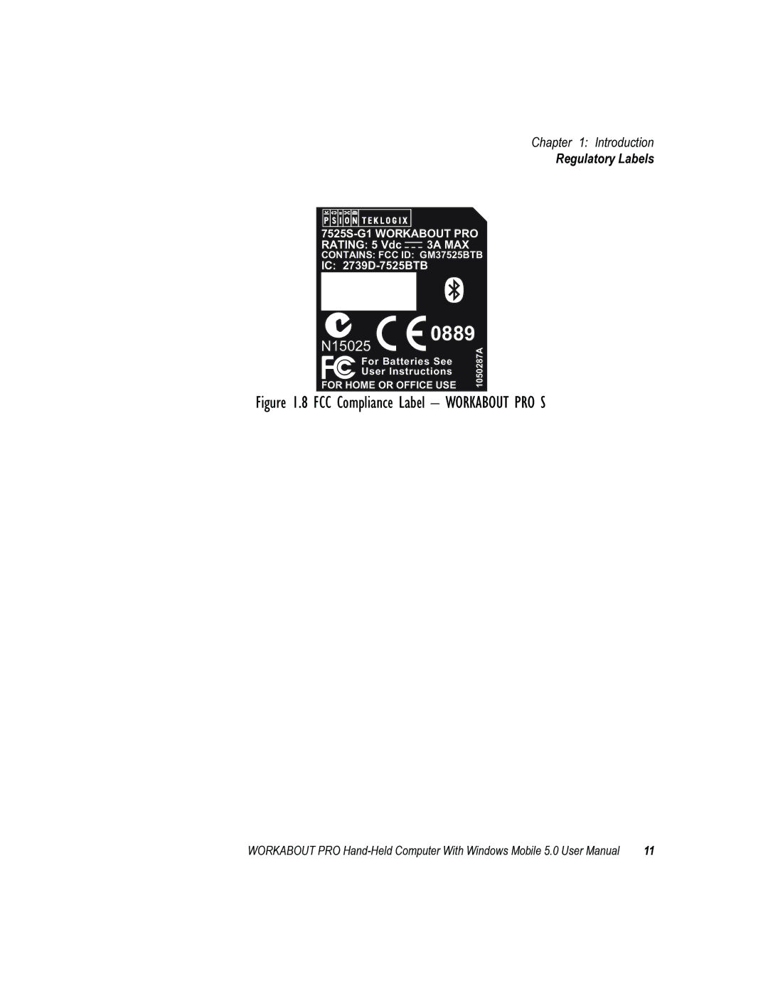 Psion Teklogix 8100107B user manual FCC Compliance Label Workabout PRO S 