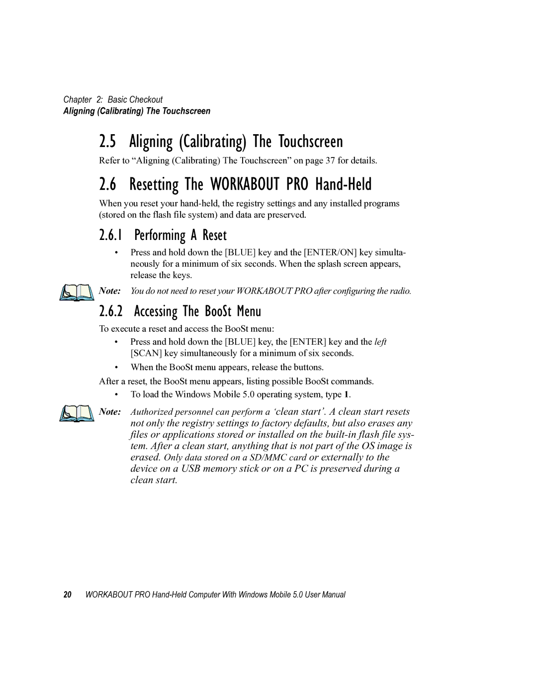 Psion Teklogix 8100107B user manual Aligning Calibrating The Touchscreen, Performing a Reset, Accessing The BooSt Menu 