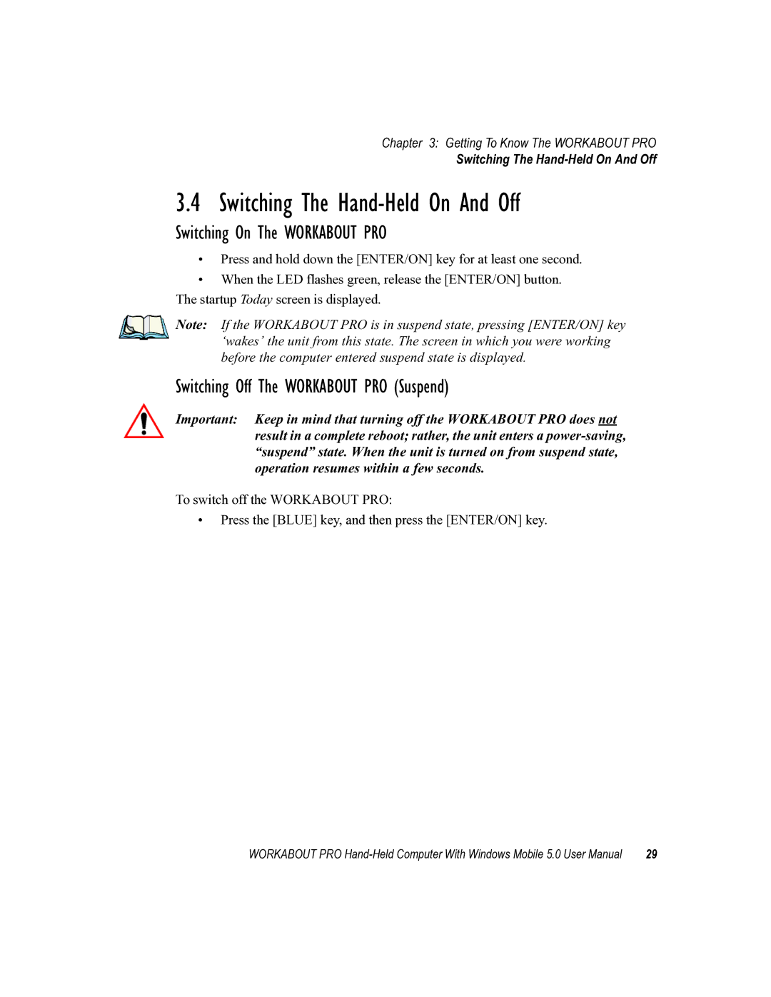 Psion Teklogix 8100107B user manual Switching The Hand-Held On And Off, Switching On The Workabout PRO 