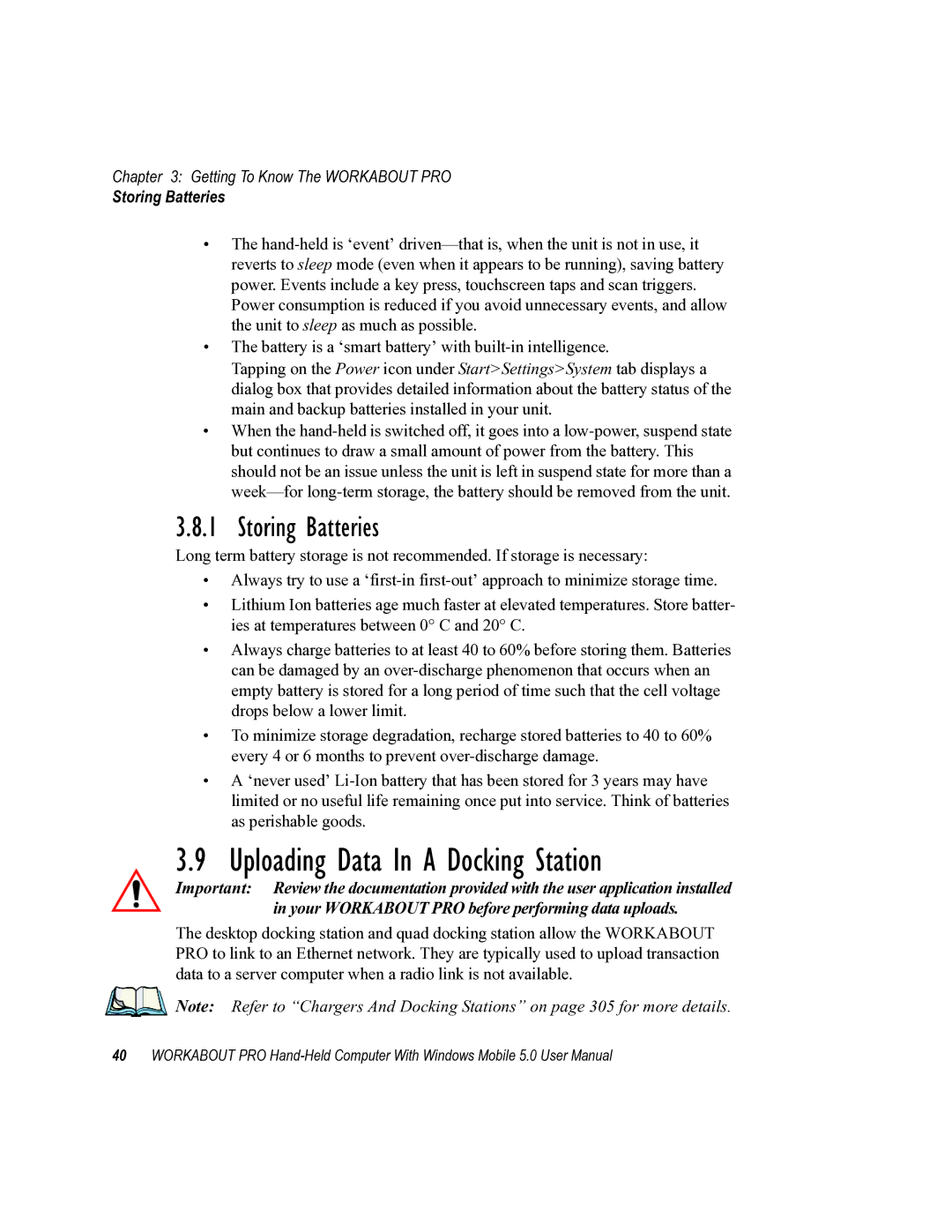 Psion Teklogix 8100107B user manual Uploading Data In a Docking Station, Storing Batteries 