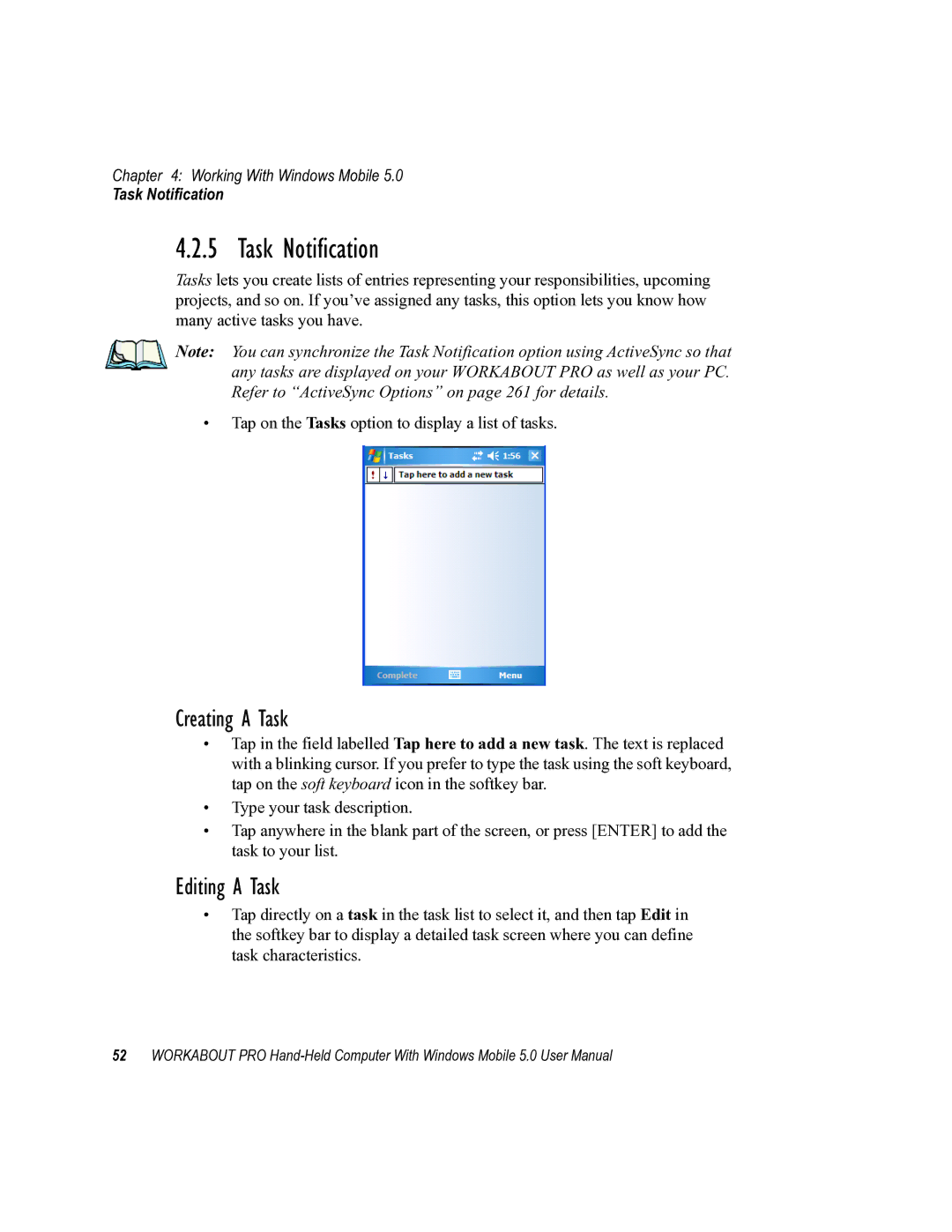 Psion Teklogix 8100107B user manual Task Notification, Creating a Task, Editing a Task 