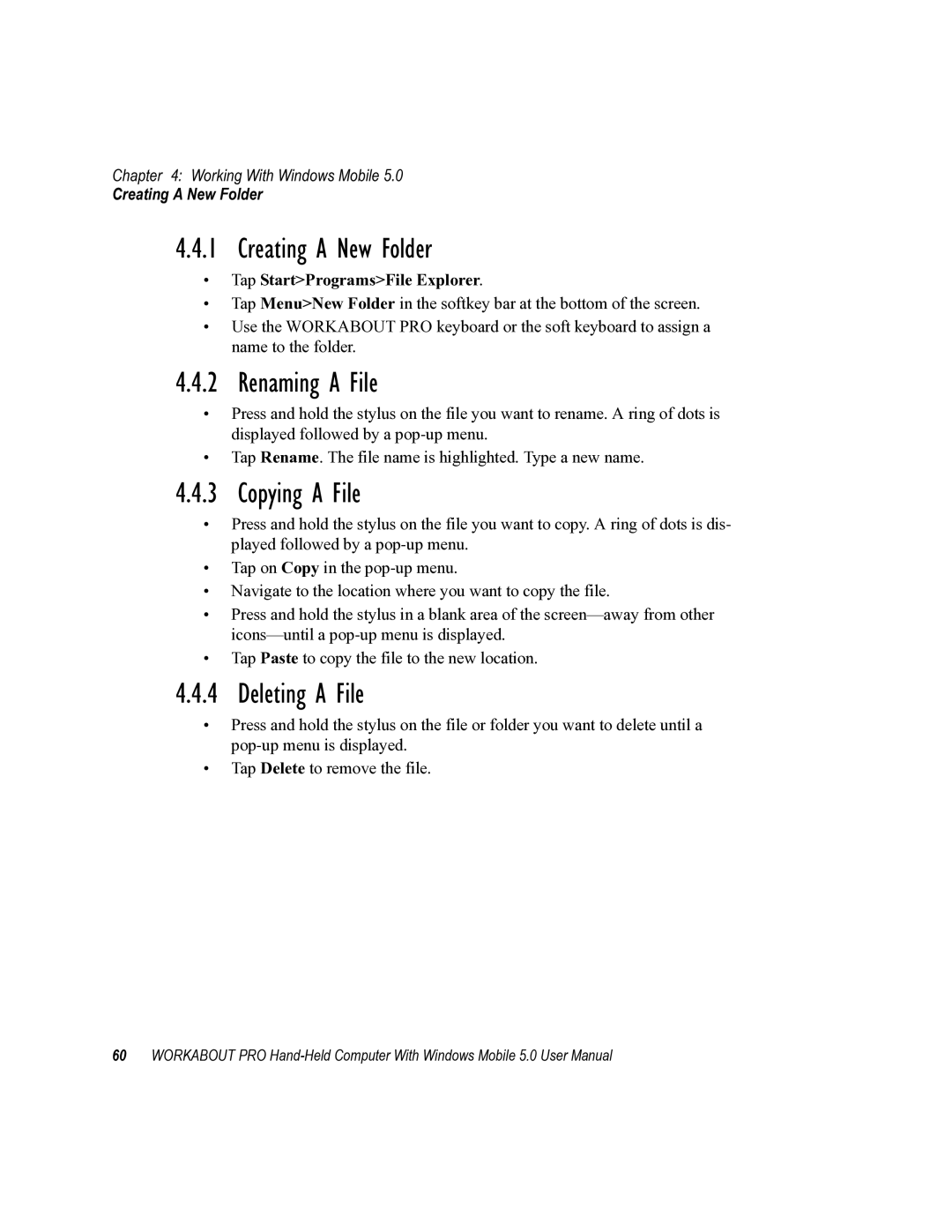 Psion Teklogix 8100107B user manual Creating a New Folder, Renaming a File, Copying a File, Deleting a File 