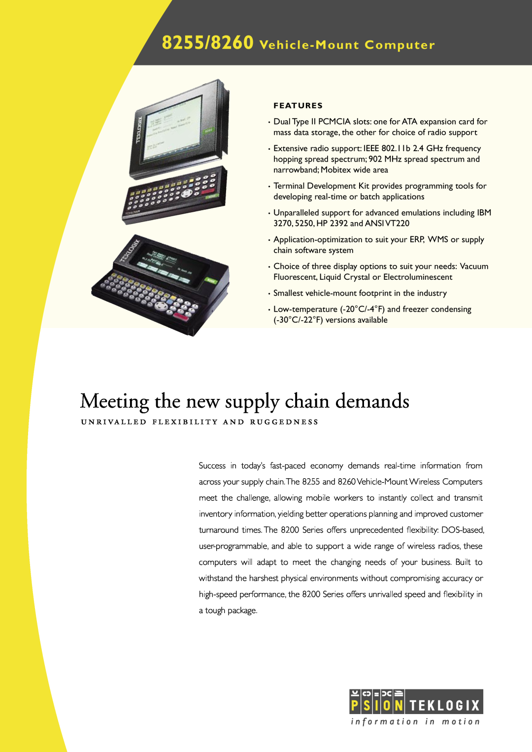 Psion Teklogix manual 8255/8260 Vehicle-Mount Computer, Meeting the new supply chain demands 