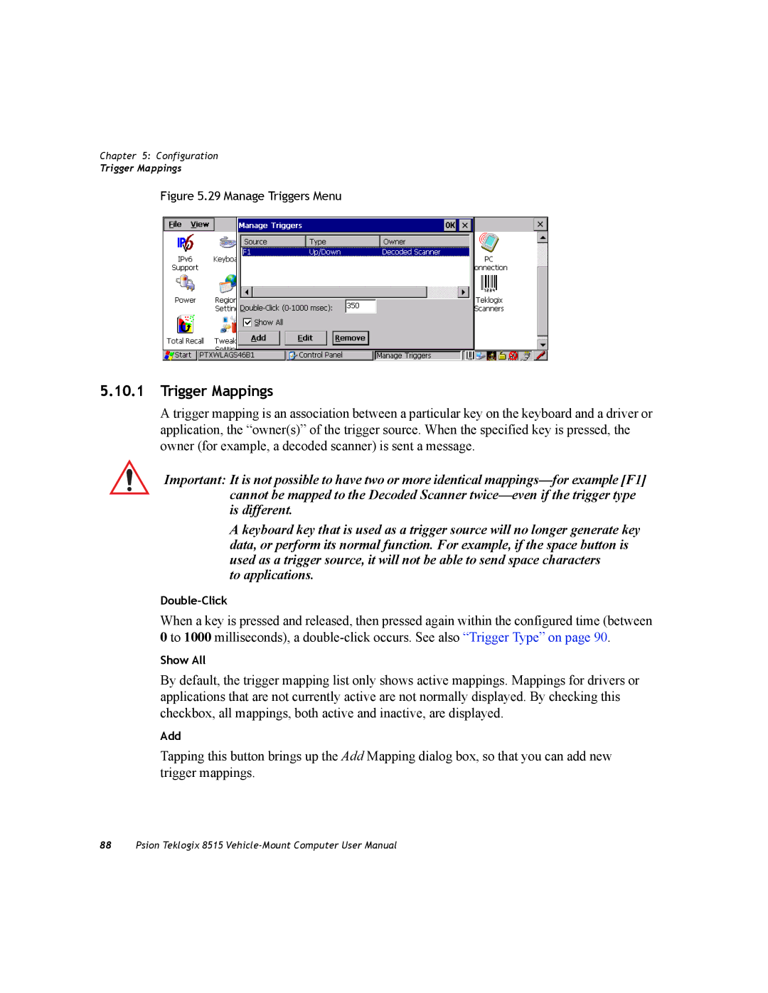 Psion Teklogix 8515 user manual Trigger Mappings, To applications 