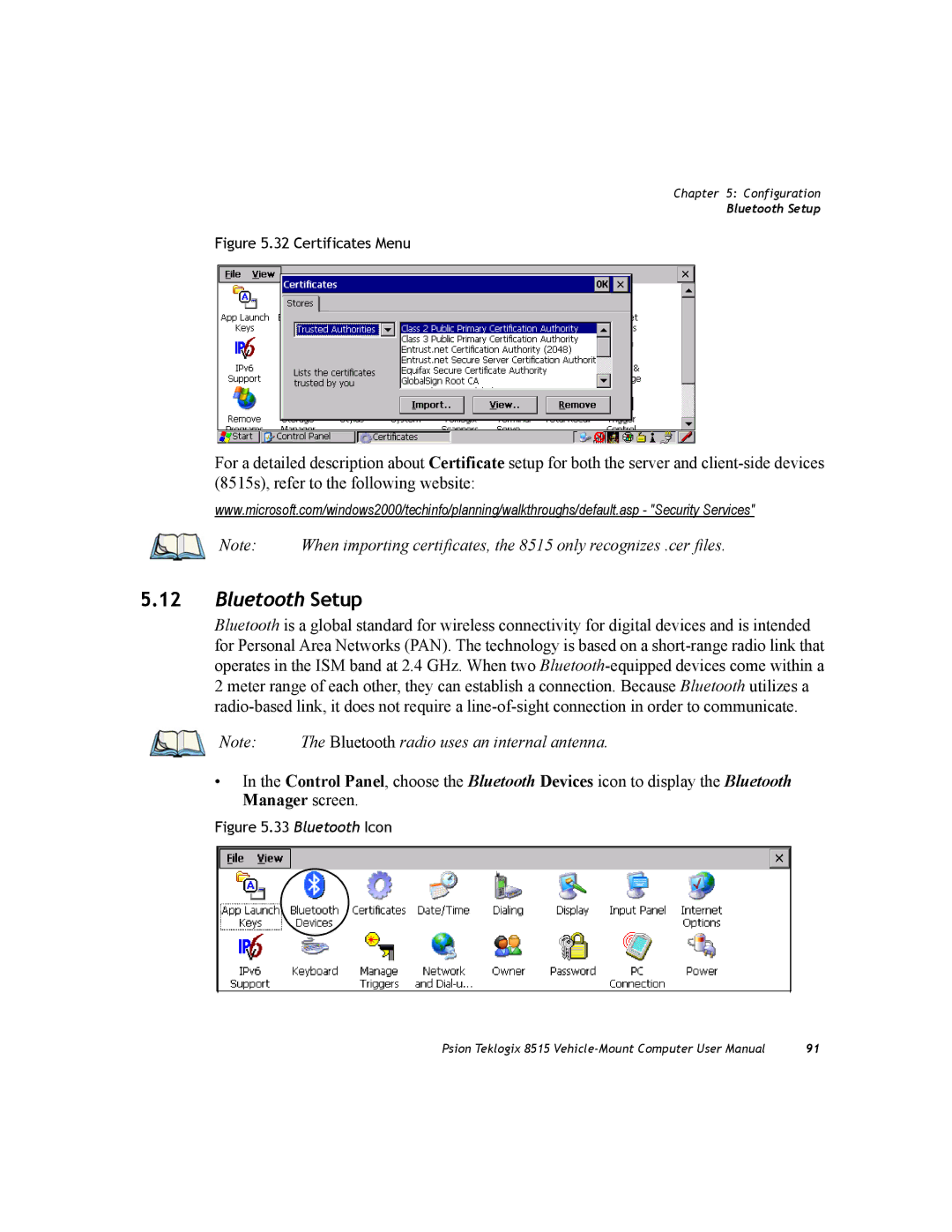 Psion Teklogix 8515 user manual Bluetooth Setup 