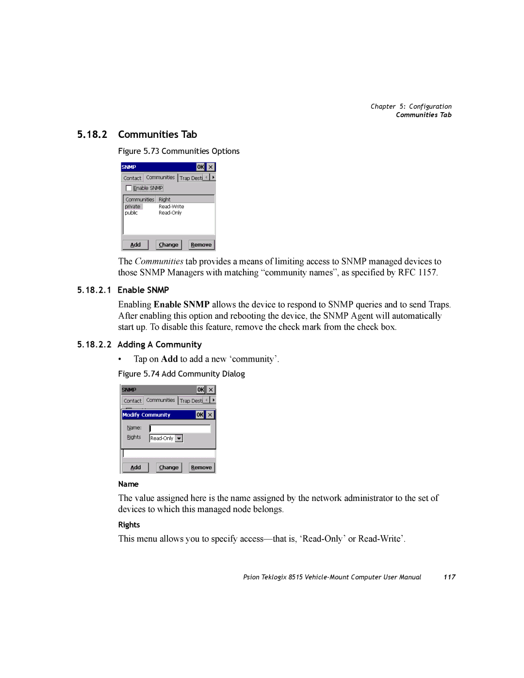 Psion Teklogix 8515 user manual Communities Tab, Enable Snmp 