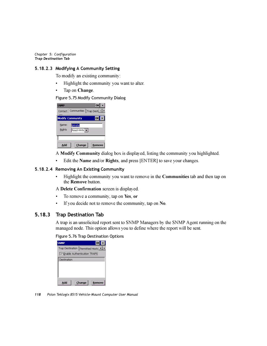 Psion Teklogix 8515 user manual Trap Destination Tab, Modify Community Dialog 