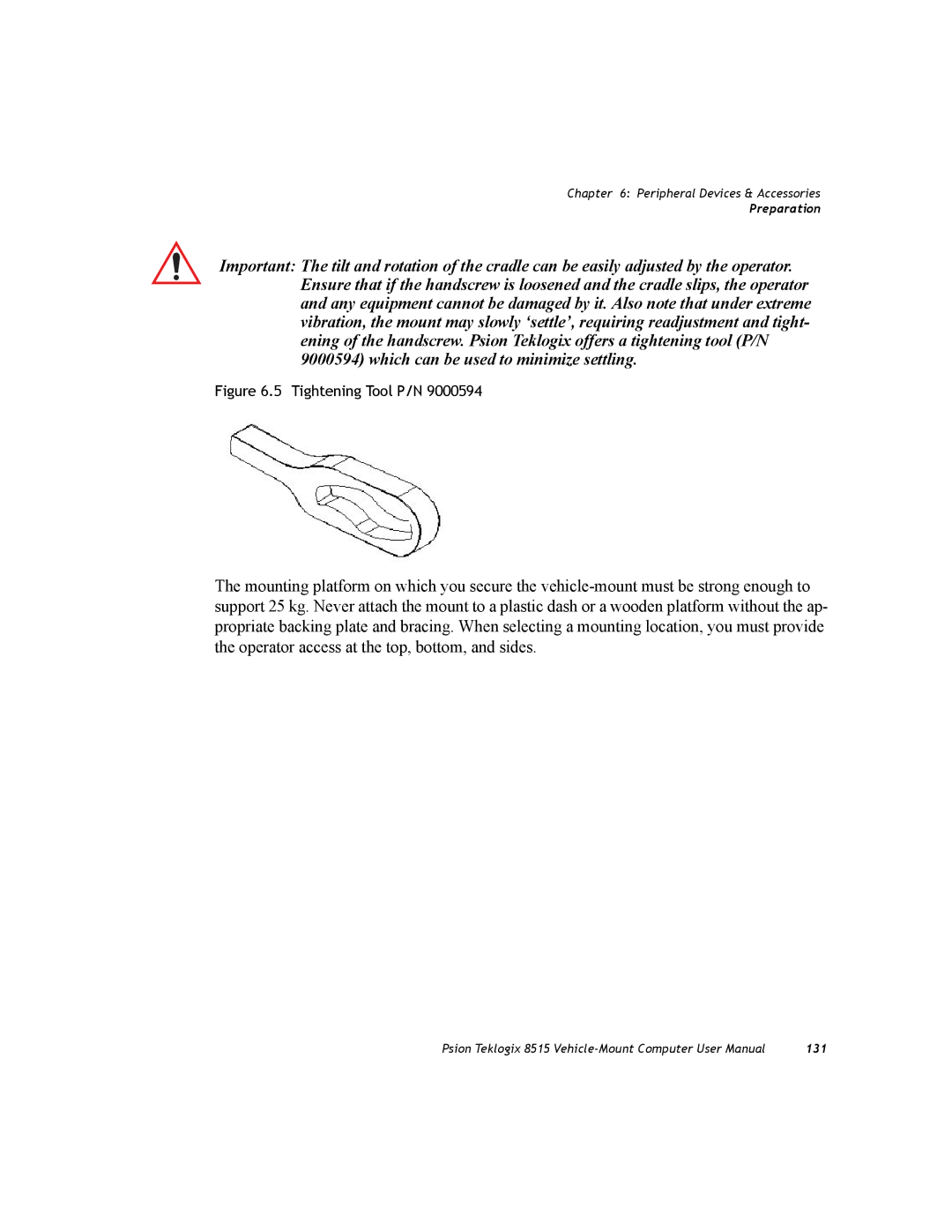 Psion Teklogix 8515 user manual Tightening Tool P/N 