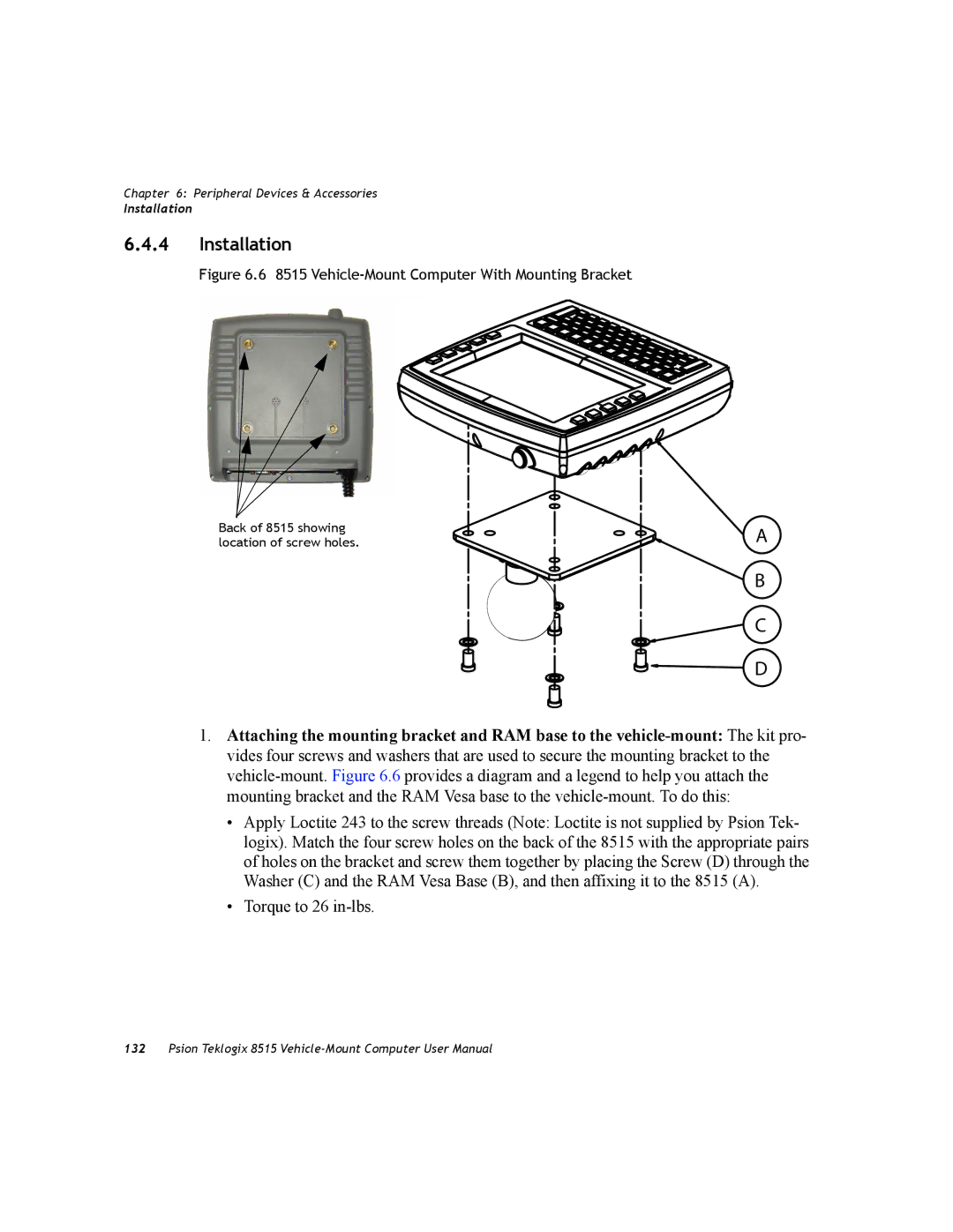 Psion Teklogix 8515 user manual Installation, Torque to 26 in-lbs 