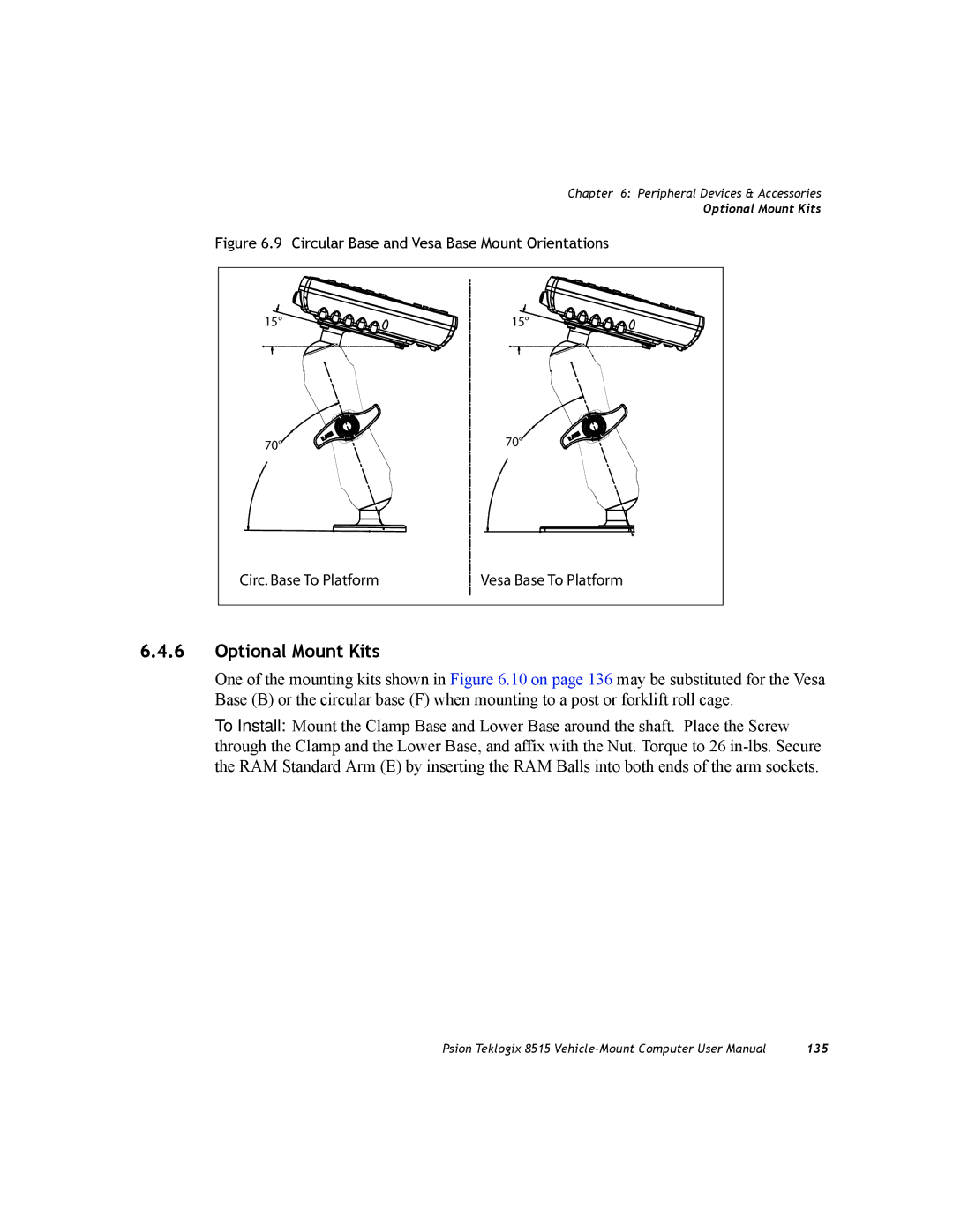 Psion Teklogix 8515 user manual Optional Mount Kits, Circular Base and Vesa Base Mount Orientations 