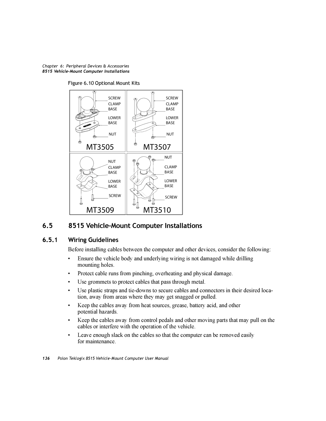 Psion Teklogix 8515 user manual Vehicle-Mount Computer Installations, Wiring Guidelines 