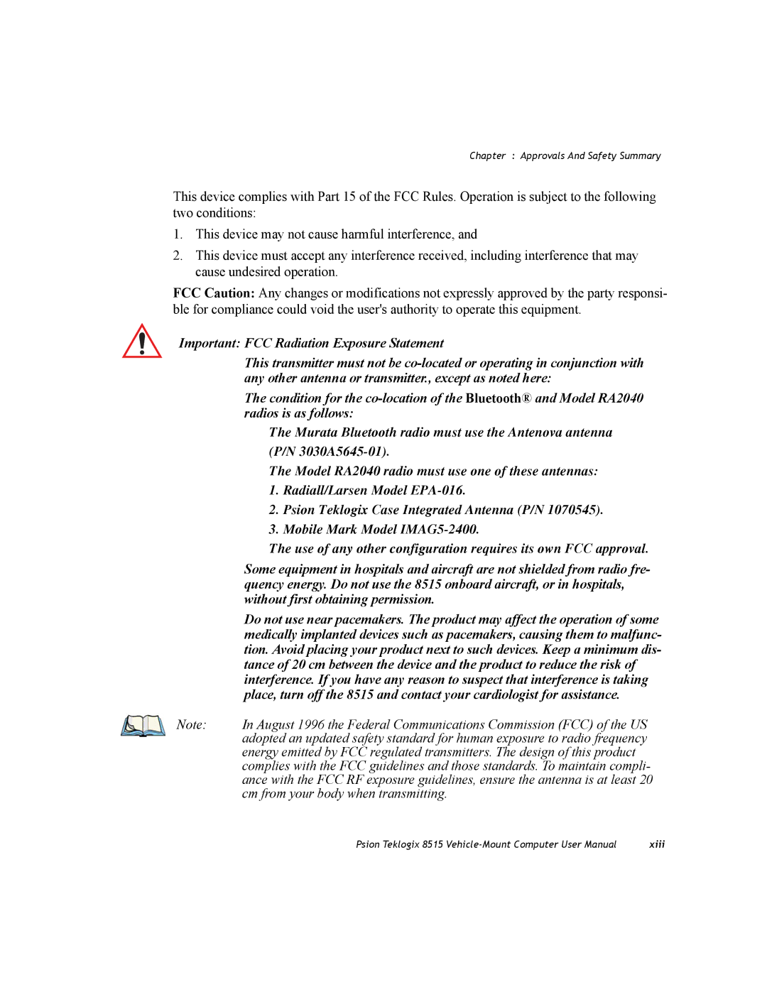 Psion Teklogix 8515 user manual Cm from your body when transmitting 