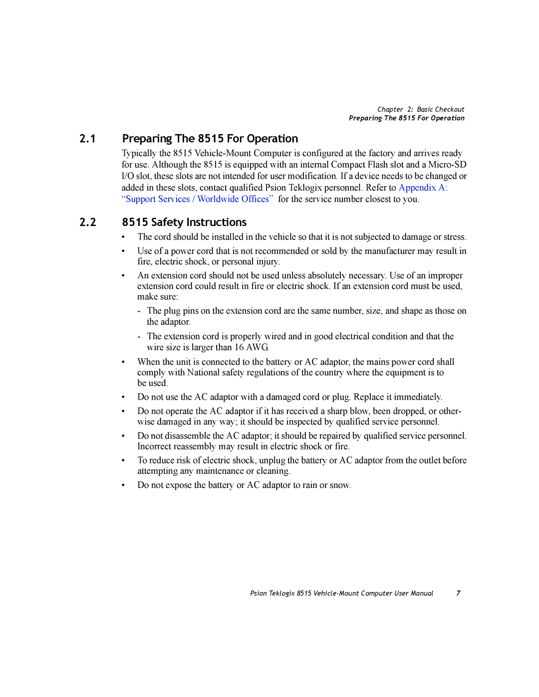 Psion Teklogix user manual Preparing The 8515 For Operation, Safety Instructions 