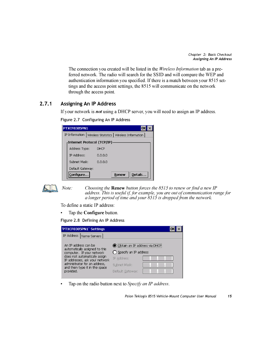 Psion Teklogix 8515 user manual Assigning An IP Address, Configuring An IP Address 