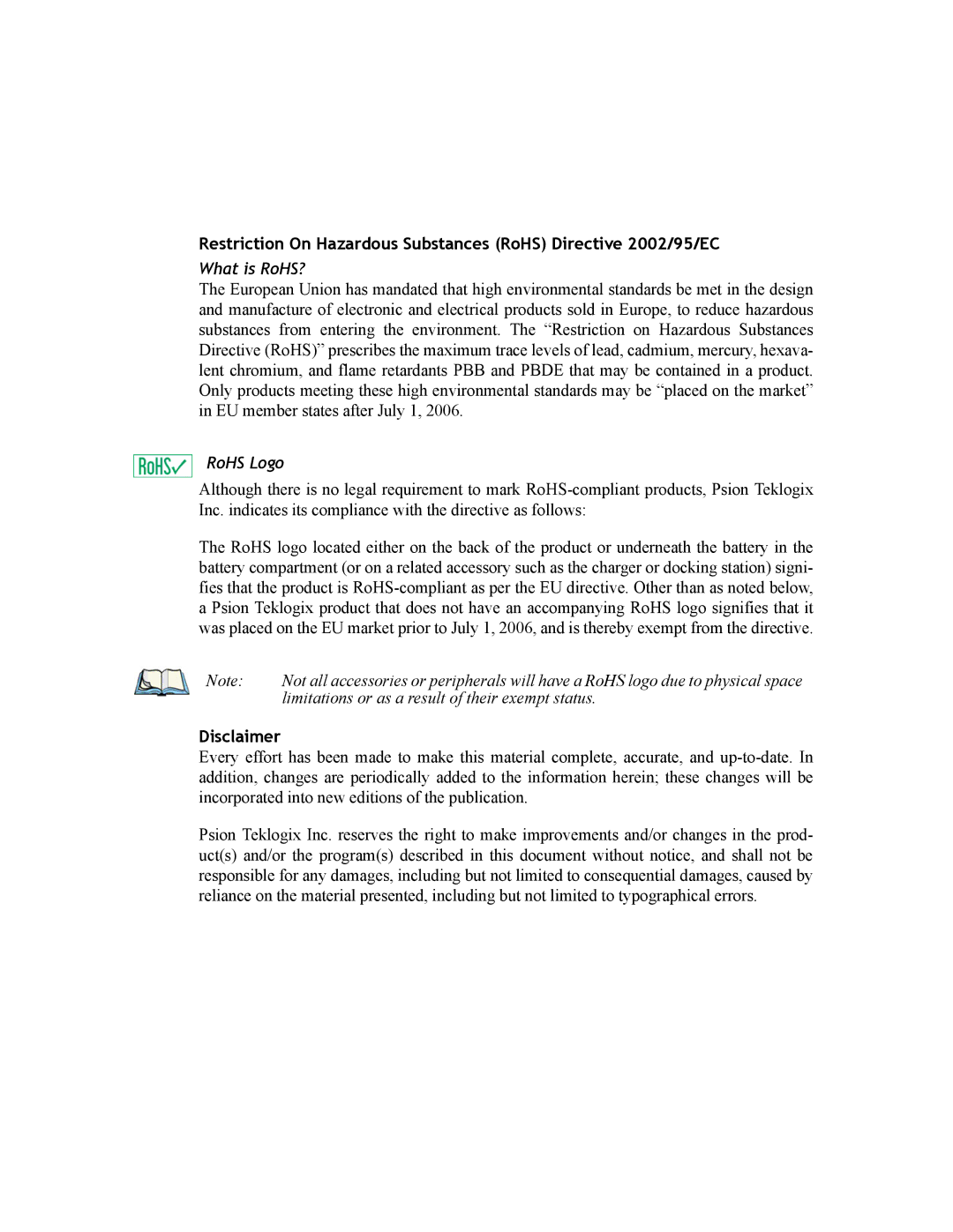 Psion Teklogix 8515 user manual What is RoHS?, Limitations or as a result of their exempt status 