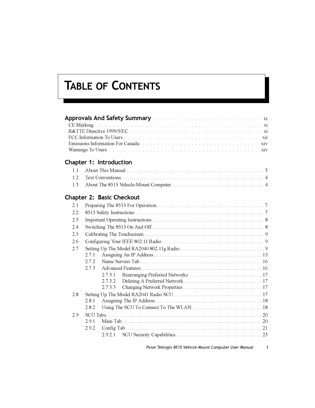 Psion Teklogix 8515 user manual Table of Contents 