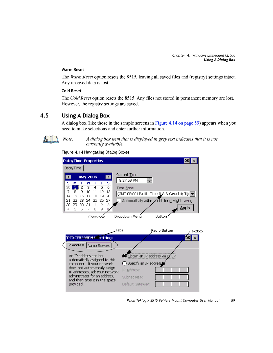 Psion Teklogix 8515 user manual Using a Dialog Box, Currently available 