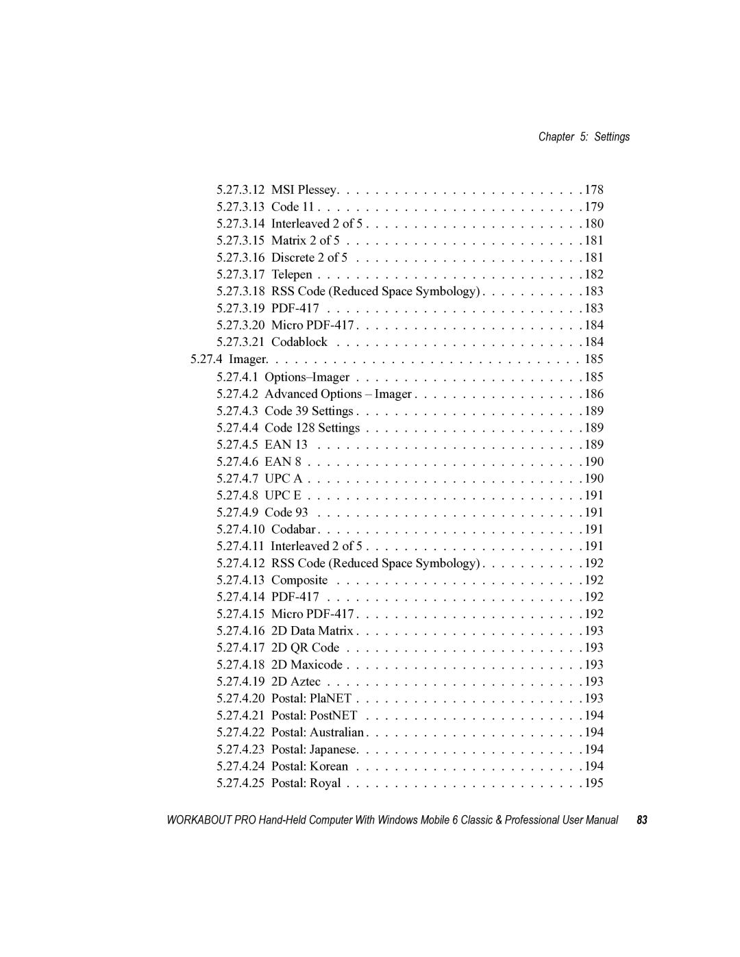 Psion Teklogix ISO 9001 user manual Settings 