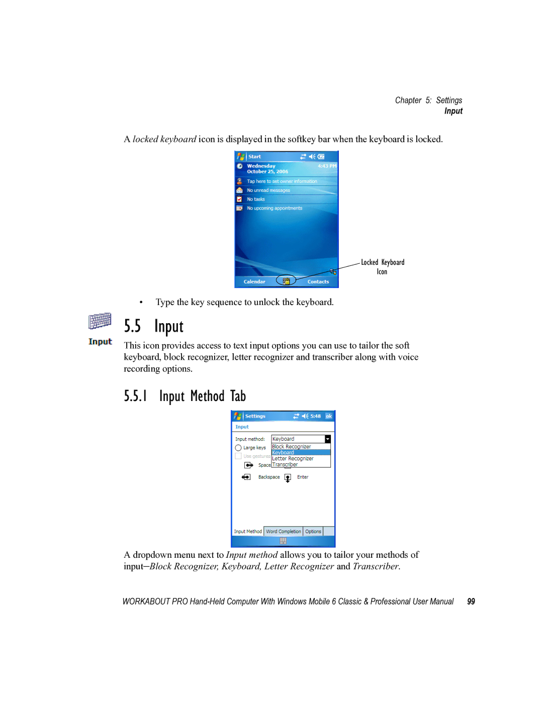 Psion Teklogix ISO 9001 user manual Input Method Tab 