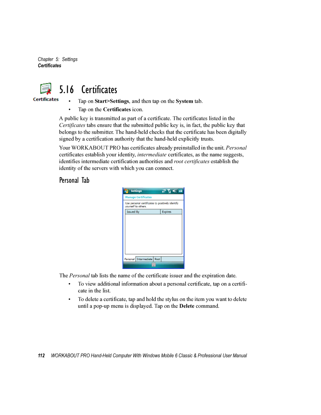 Psion Teklogix ISO 9001 user manual Certificates, Personal Tab 