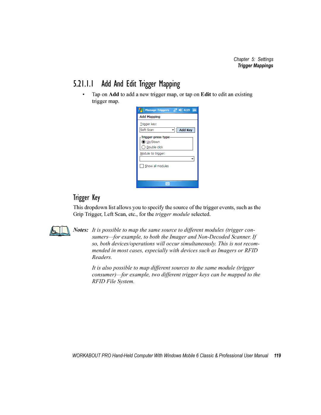 Psion Teklogix ISO 9001 user manual Add And Edit Trigger Mapping, Trigger Key 