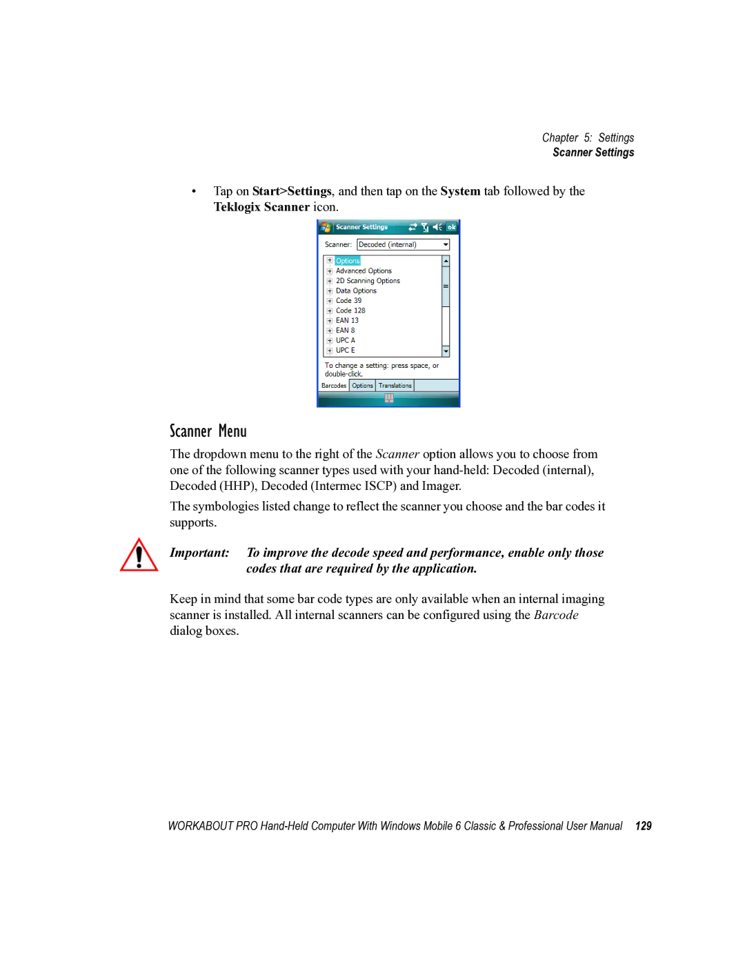 Psion Teklogix ISO 9001 user manual Scanner Menu 