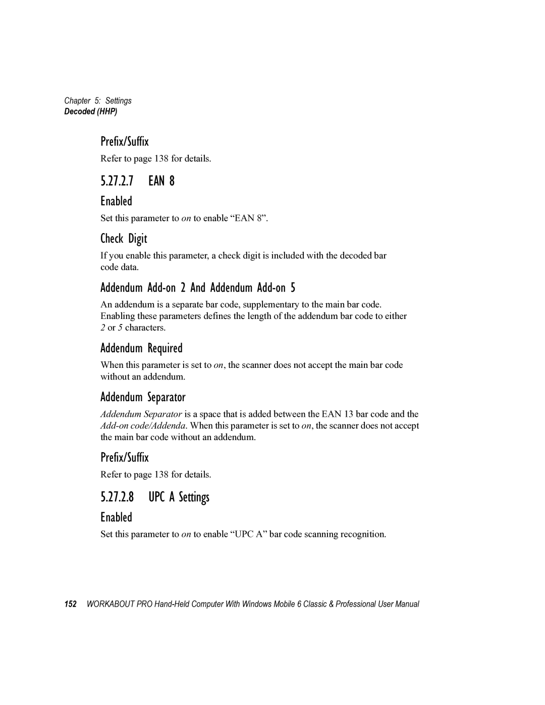 Psion Teklogix ISO 9001 user manual 27.2.7 EAN, UPC a Settings 