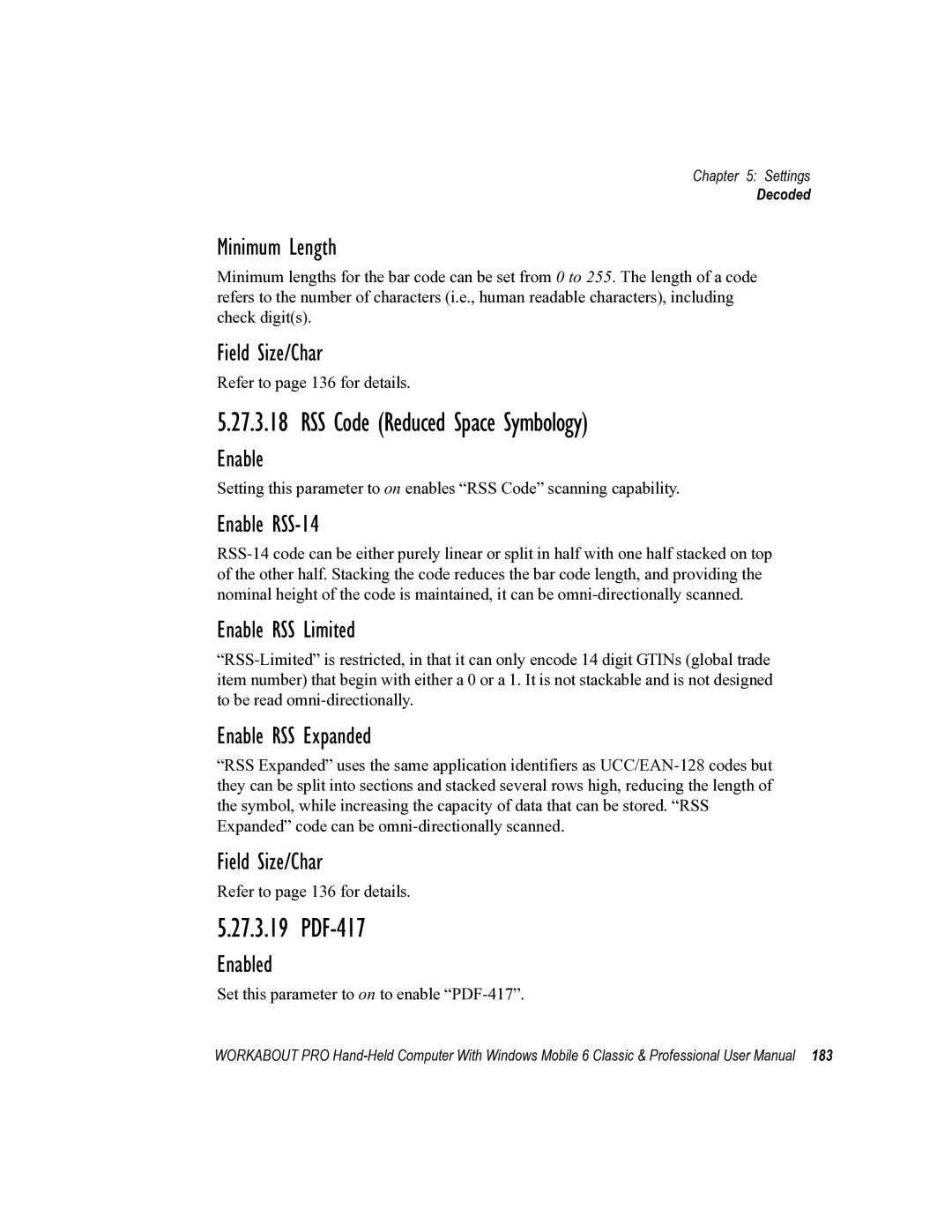 Psion Teklogix ISO 9001 user manual RSS Code Reduced Space Symbology, Enable RSS-14 