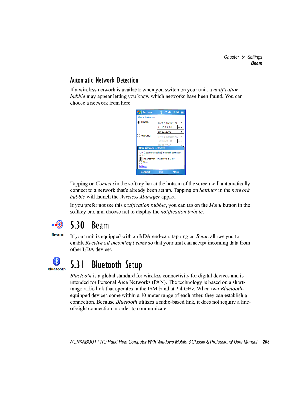 Psion Teklogix ISO 9001 user manual Beam, Bluetooth Setup, Automatic Network Detection 