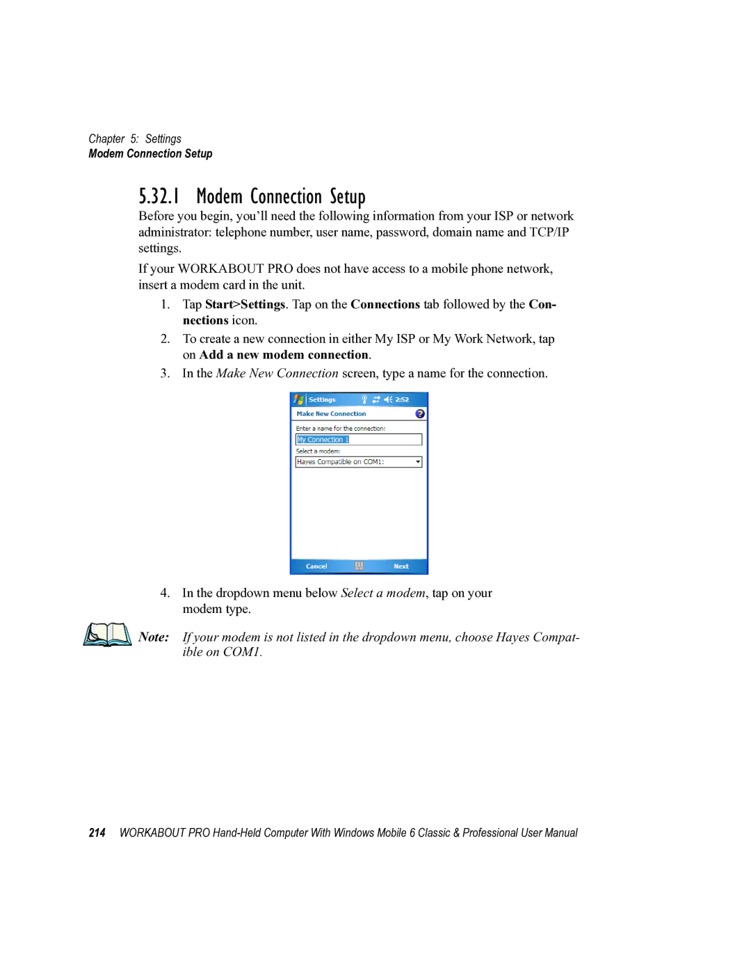 Psion Teklogix ISO 9001 user manual Modem Connection Setup 