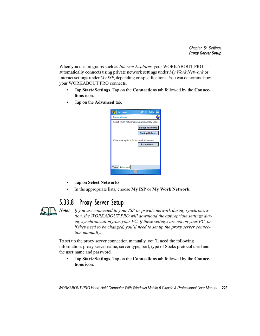 Psion Teklogix ISO 9001 user manual Proxy Server Setup, Tap on Select Networks 